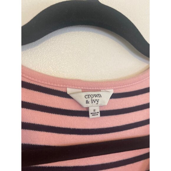 Crown & Ivy Pink & Navy Striped Sleeveless Dress With Ruffle Neckline S - Picture 5 of 6